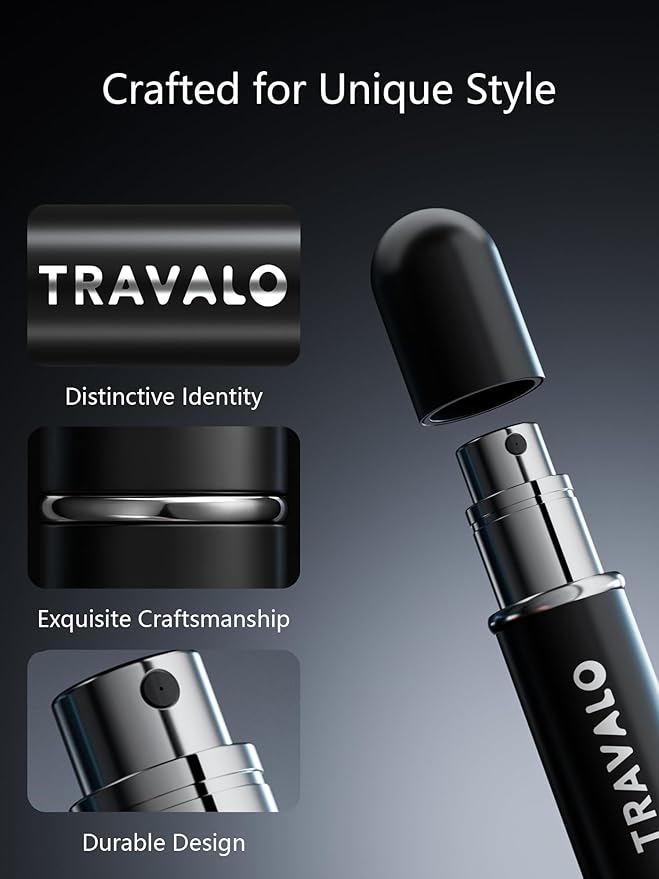 NEW CLASSIC Refillable Perfume Atomizer, Bottom Filling Fragrances Perfume Bottle, Mini Cologne Dispenser, Travel sized (BLACK)