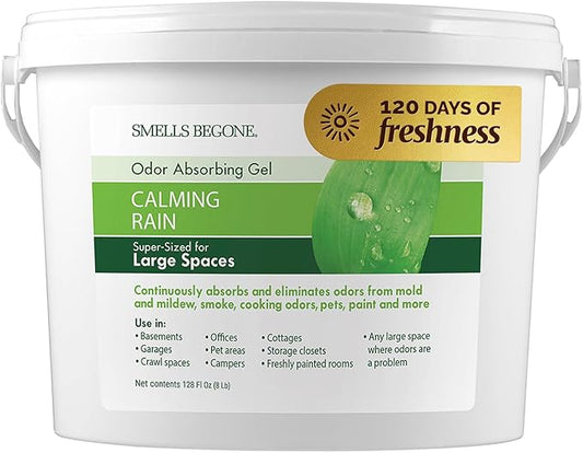 SMELLS BEGONE 1-Gallon Odor Absorber Gel - Air Freshener & Odor Eliminator for Homes, Garages & Commercial Buildings - Industrial Size - Calming Rain Scent