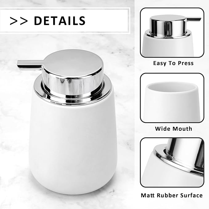 Soap Liquid Dispenser Ceramic with Easy-to-Press Pump Hand Liquid Dispenser for Shampoo Bathroom Kitchen 12 oz 2pcs