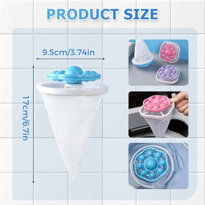 3PCS Floating Hair Filtering Mesh Removal, Reusable Lint Catcher for Washing Machine Wool Device, Pet Hair Remover Hair Filter Cleaning Mesh Bag (Pink)