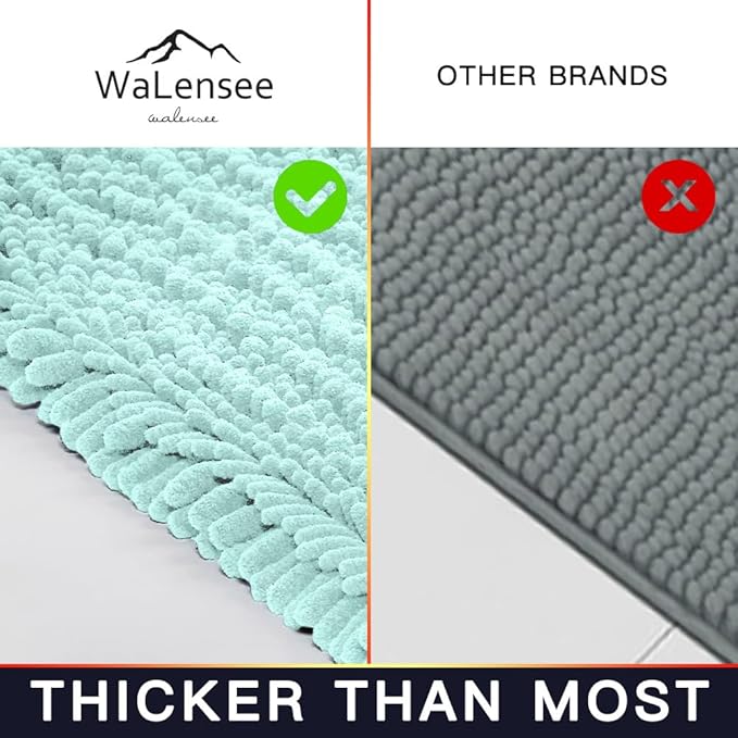 Walensee Large Bathroom Rug Non Slip Bath Mat (72x24 Inch Spa Blue) Water Absorbent Super Soft Shaggy Chenille Machine Washable Dry Extra Thick Perfect Absorbant Best Plush Carpet for Shower Floor