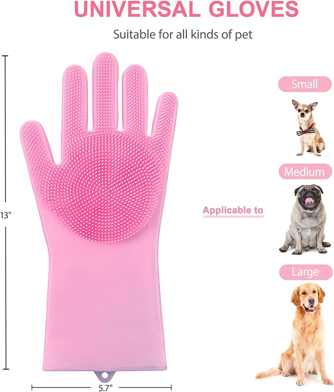 2 Piece Pink Pet Bath Supplies with Dog Washing Gloves and Dog Bath Scrubber