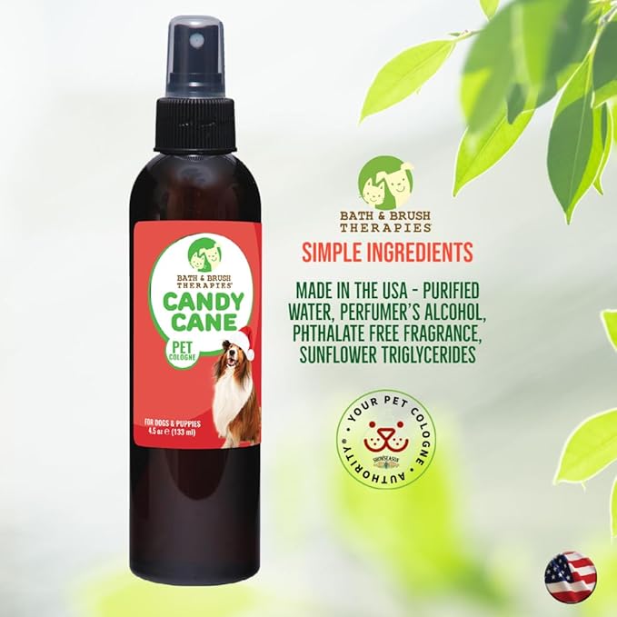 Showseason Animal Products Bath & Brush Therapies® Candy Cane Dog Cologne 4.5 oz | Dog Perfume Long Lasting | Deodorizing Spray