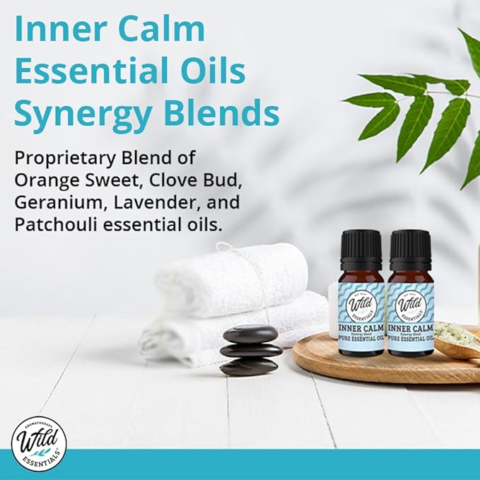 Wild Essentials Exquisite Signature Essential Oil Blend Inner Calm, Two 10 ML Bottles - Pure Essential Oils Synergy Blend, New Label, Same Formula