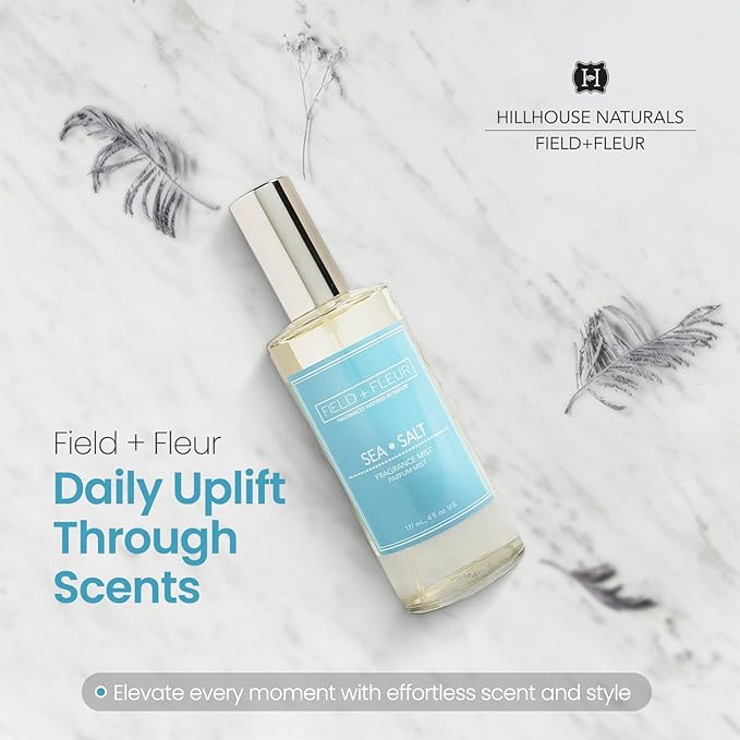 FIELD FLEUR Natural Room and Linen Spray, Non-Toxic Fragrance Mist with Lemon, Jasmine & Rosewater – Long-Lasting Room Spray for Home, Bedding, Pillow, Sheets – Made in USA, 4oz - Sea Salt