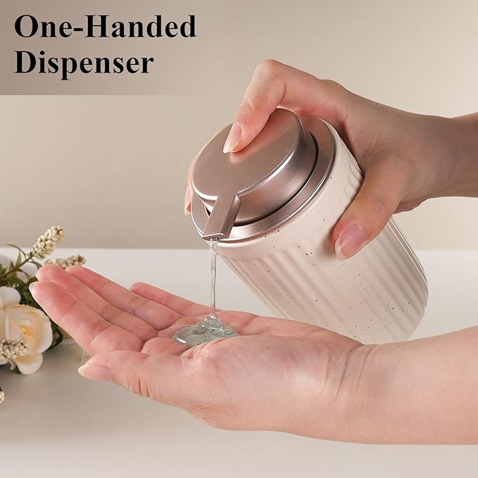 BosilunLife Dish Hand Soap Dispenser - Liquid Pump Soap Dispenser for Bathroom Decro Aprcot 12oz Ceramic Kitchen Dish Dispenser with Rust-Proof Liquid Pump Modern Refillable Lotion Bottles