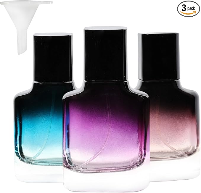 Perfume Bottles Empty Glass Atomizer Sprayer, 3 Pack 30ml Refillable Travel Spray Bottle for Fragranc or Essential Oil, Portable Cologne Atomizers with Dispensing Kit for Handbag, Date