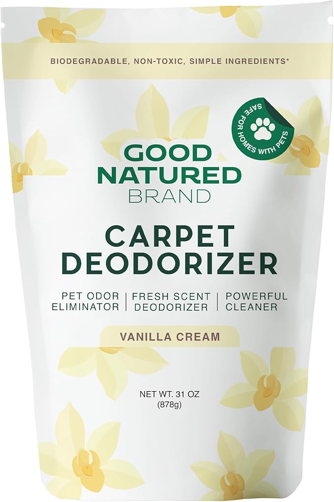 Good Natured Brand | Carpet Deodorizer & Freshener Powder | 31 oz Pet Odor Eliminator for Strong Odor & Pet Urine | Fresh Natural Vanilla Cream Scent | Safe for Homes with Pets