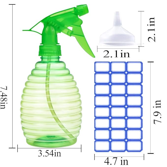Spray Bottles - 3 Pack, 16 oz - Mist/Stream, Bright Colors, Sturdy, Leak Proof, BPA Free, For Cleaning, Plants, Pet, Vinegar, BBQ, Hair, Cooking - Perfect Size, Easy to Use. With Labels, Funnel