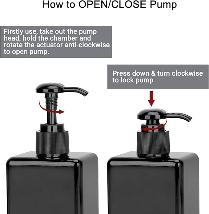 Suream Empty Shampoo Bottles with Pump, 3Pack 9.5oz/280ml Refillable Body Wash Dispensers for Shower, Black Plastic Countertop Soap Bottle for Bathroom, Kitchen Sink, Hotle, Salon