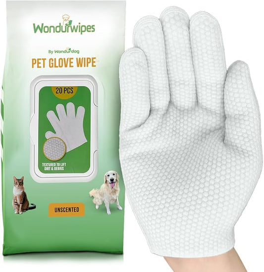 20pc. Premium Pet Glove Cleaning Wipes for Dogs & Cats | Textured, Deodorizing & Hypoallergenic Gloves with Aloe Vera & Shea Butter – Gentle, Skin-Safe Wipes for Fur, Face & Body, Odor Control