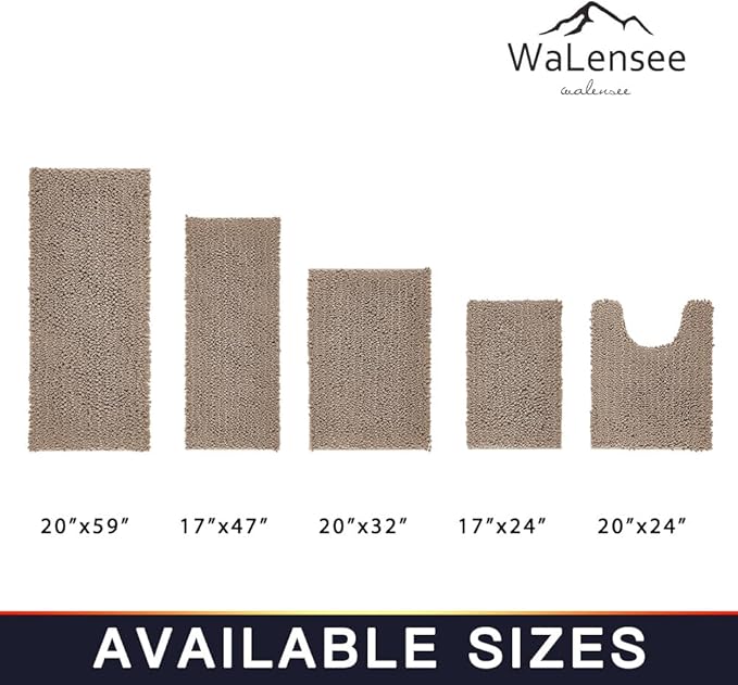 Walensee Bathroom Rug Non Slip Bath Mat (32x20 Inch Taupe) Water Absorbent Super Soft Shaggy Chenille Machine Washable Dry Extra Thick Perfect Absorbant Best Large Plush Carpet for Shower Floor