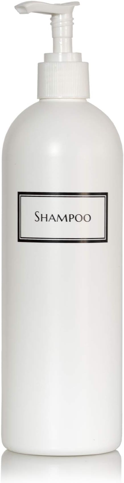 Artanis Home Silkscreened Empty Shampoo Bottle, Cosmo/Bullet 16 oz, White (White Pump)