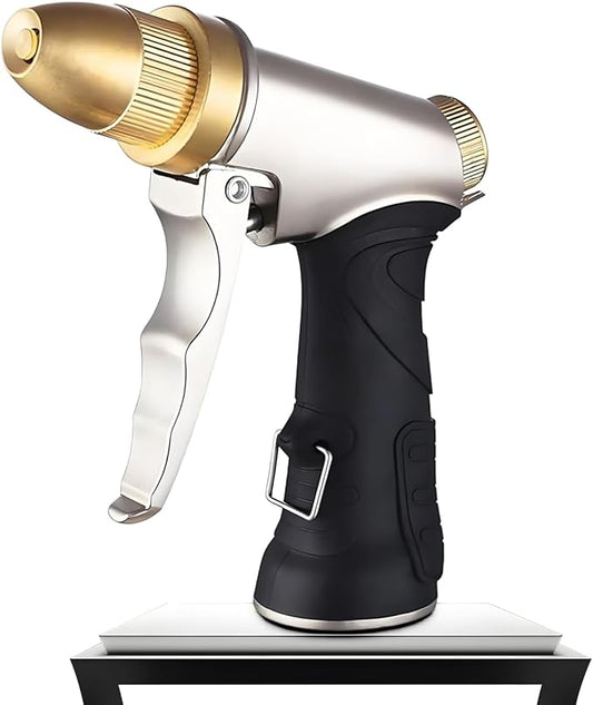 Heavy Duty High Pressure Hose Nozzle, All Metal Brass Adjustable Spray Nozzle for Garden, Car Washing & Pet Showering, Spray Modes - Jet Sprayer for Water Hose