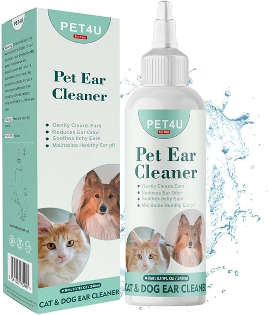 Dog & Cat Ear Cleaner Solution - 240ml - Gentle Ear Cleaner for Dogs & Cats - Soothes Itchy Ears, Removes Wax & Odor - Vet-Approved Ear Cleaning Solution for All Breeds - Easy to Use