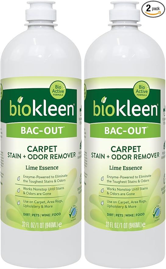 Biokleen Bac-Out Stain Remover for Clothes - 2 Pack - Enzymatic, for Laundry, Diapers, Wine, Carpets, & More, Eco-Friendly, Plant-Based, 32 Ounces