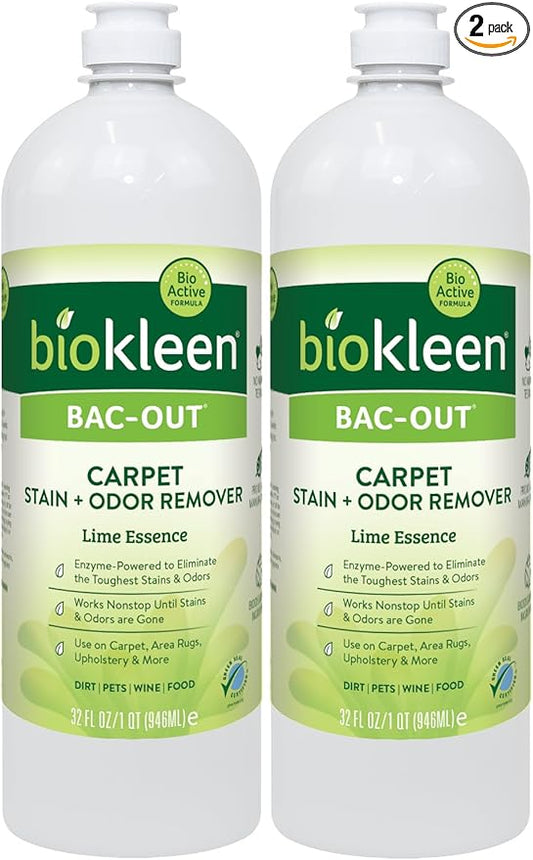 Biokleen Bac-Out Stain Remover for Clothes - 2 Pack - Enzymatic, for Laundry, Diapers, Wine, Carpets, & More, Eco-Friendly, Plant-Based, 32 Ounces