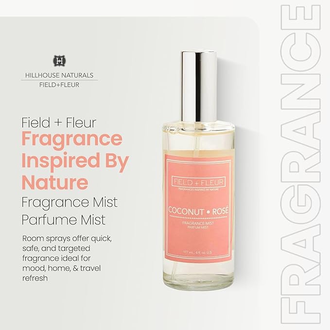 FIELD FLEUR Natural Room and Linen Spray, Non-Toxic Fragrance Mist with Scents of dewy fruits, green citrus, jasmine & white flowers– Long-Lasting Room Spray for Home – Made in USA, 4oz - Coconut Rose