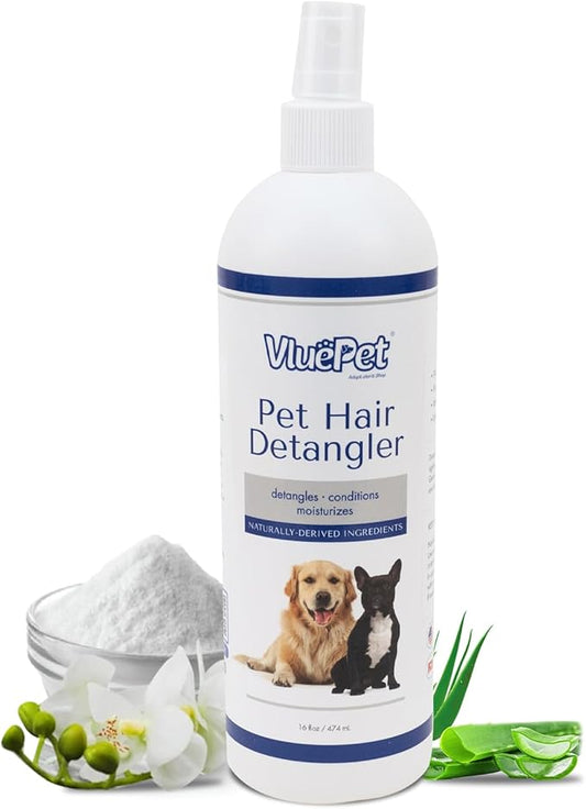 VLUEPET | Pet Hair Detangler Spray - Dematting and Conditioner Spray for Dog & Cat - Natural Ingredients, Paraben & Sulfate Free - Tangled & Dyes Remover - Aloe & Oatmeal Scent - Daily Use - 16 fl oz