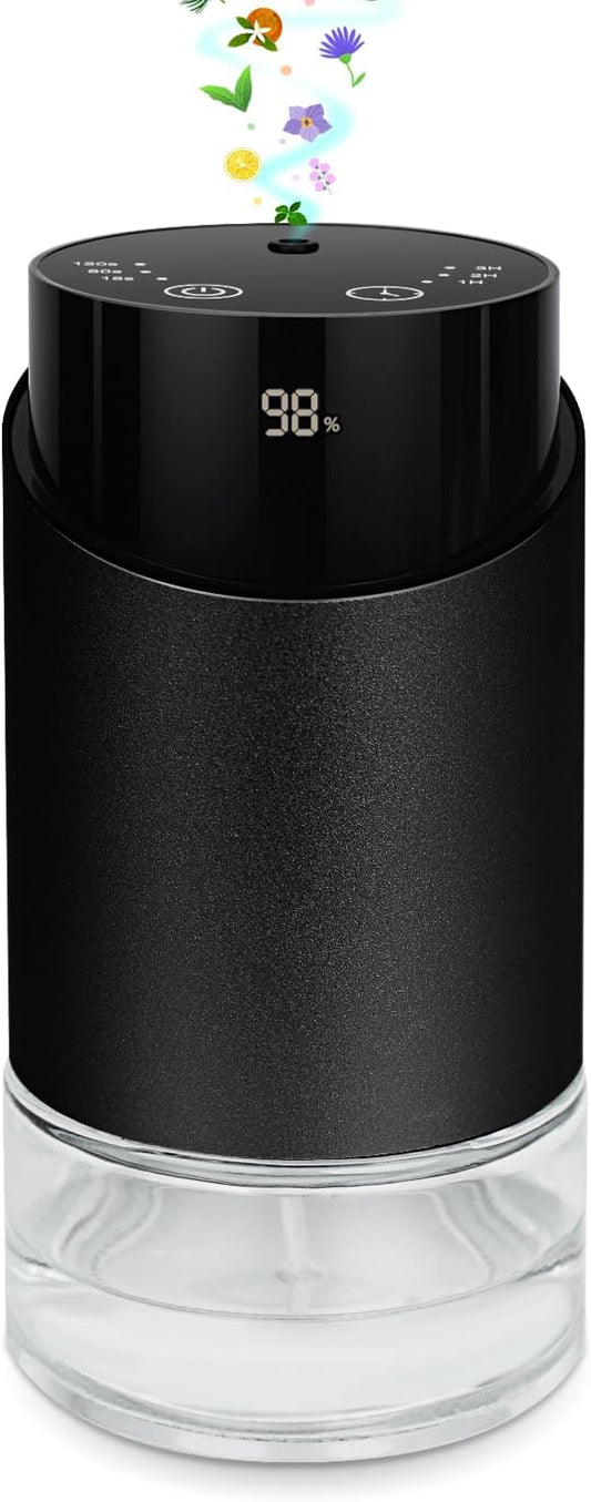 Waterless Essential Oil Diffuser Aromatherapy Scent Diffusers for Home Large Room, Bedroom, Car, Office, Desk, Battery Operated Mini Portable Air Freshener, 3 Countdown Timers & 3 Mist Levels