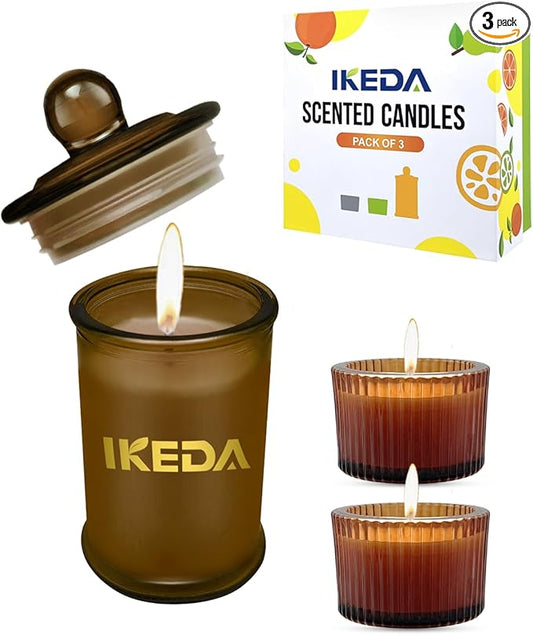 Scented Candles,3pcs Sandwood Lemon Aroma Home Aromatherapy Candles Gifts Set,80h Long Lasting Burn Time Soy Wax Candle for Bar, Birthday, Valentine, Christmas