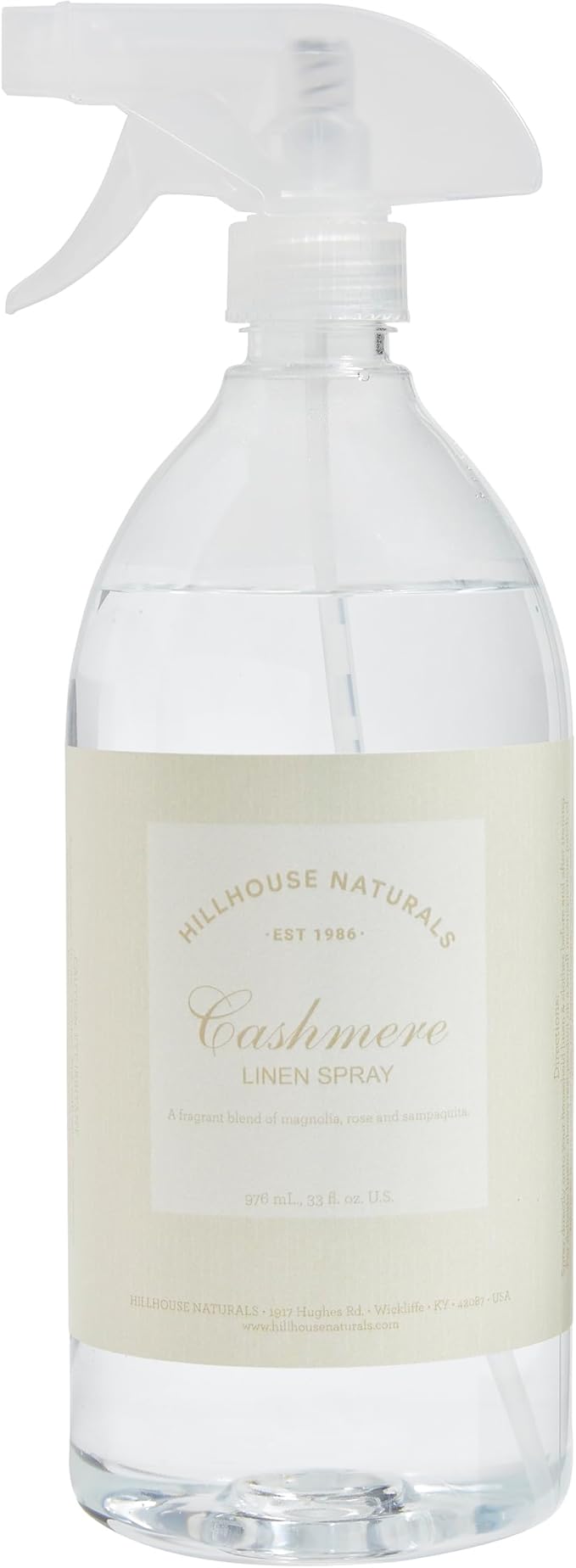 Hillhouse Naturals 1 liter Cashmere linen mist,Aromatherapy Spray for Relaxation and Sleep. With scents of roses, magnolia and sampaguita. Made in the USA