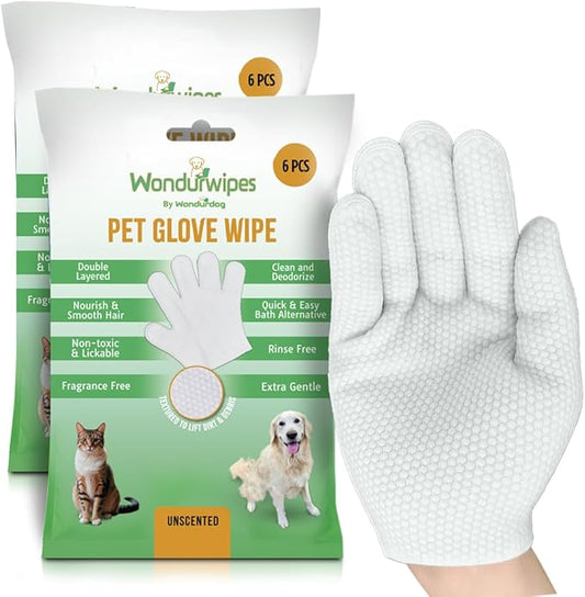 12pc. Premium Pet Glove Cleaning Wipes for Dogs & Cats | Textured, Deodorizing & Hypoallergenic Gloves with Aloe Vera & Shea Butter – Gentle, Skin-Safe Wipes for Fur, Face & Body, Odor Control