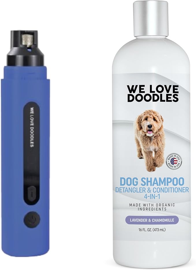 We Love Doodles Dog Nail Grinder & Dog Shampoo Bundle - Essential Grooming Kit for Dogs at Home, Electric Dog Nail Trimmers for Dogs, Shampoo for Matted Pet Hair, Sensitive Skin Shampoo for Puppies