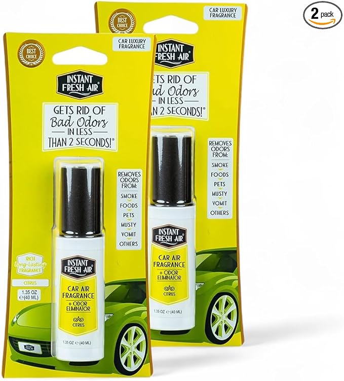 2-Pack: Dual-Action CAR AIR Freshener Citrus - Instantly Eliminates Odors from Smoke, Food, Pets, Must and more in 2 Seconds, For Commuters, Pet Owners, Rideshare Drivers, 1.35 Oz. - INSTANT FRESH AIR