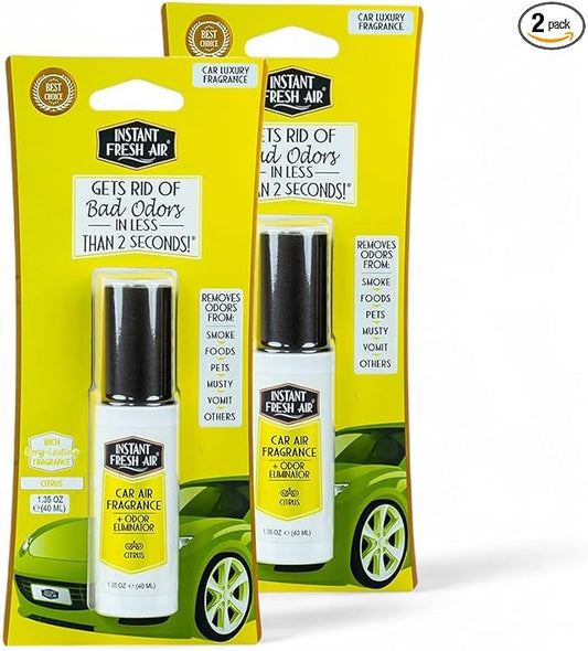 2-Pack: Dual-Action CAR AIR Freshener Citrus - Instantly Eliminates Odors from Smoke, Food, Pets, Must and more in 2 Seconds, For Commuters, Pet Owners, Rideshare Drivers, 1.35 Oz. - INSTANT FRESH AIR