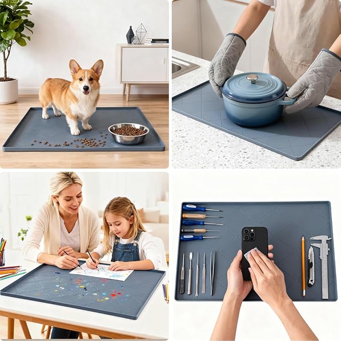 34" x 22" Large Under Sink Mats Kitchen : Waterproof Under-Sink Organizers Sink Mat Protectors, Flexible Silicone Drip Tray Pet Food Mats Kitchen Bathroom Drawer Shelf and Cabinet Liner, Grey