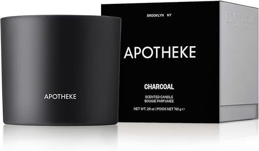 Apotheke 3-Wick Scented Candles for Home, Charcoal - 26 oz Soy Wax Jar Candle Gift for Women - Long-Lasting Fragrance with Perfume-Grade Essential Oils - Cedarwood, Sandalwood, Oud & Amber