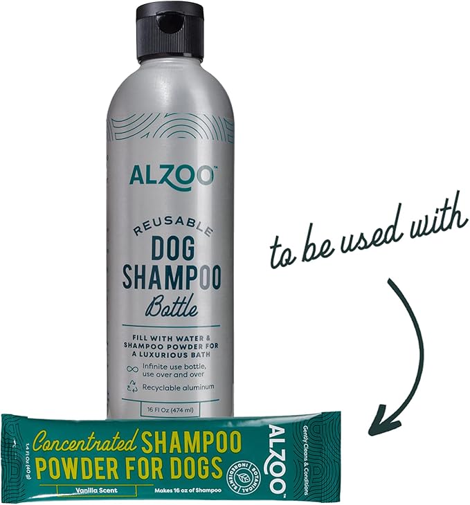 ALZOO Concentrated Shampoo Powder for Dogs, Specially Formulated for Dogs with Sensitive Skin, 100% Plant-Based Active Ingredients, Vanilla Fragrance, Pack of 2