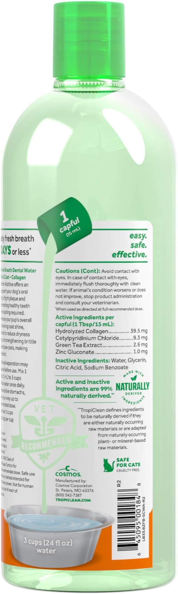 TropiClean Fresh Breath Water Additive for Dogs with Collagen, Skin Health Support for Dogs, Breath Freshener and Teeth Cleaning Solution, 33.8oz.