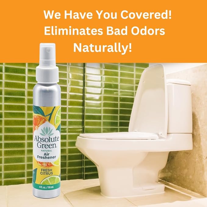 Absolute Green Air Freshener Room Spray, Non-Toxic, Cover Odors, Safe around Kids and Pets, Natural Fresh Citrus Scent 4oz (Pack of 2)