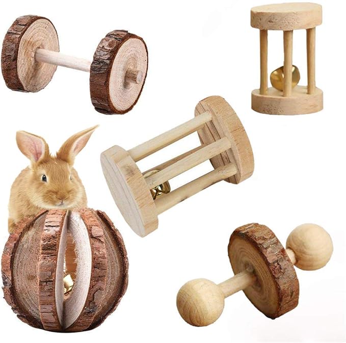 5 Pcs Hamster Chew Toys,Vankcp Natural Wooden Chew Toys Pets Teeth Care Molar Ball for Small Animals Cat Rabbits Rat Guinea Pig (5P)