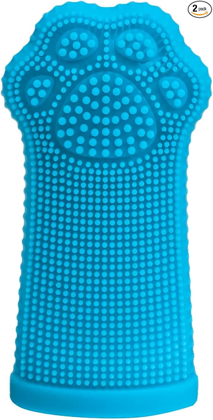 Dog Toothbrush PAW, 360 Tooth Brushing Kit, Cat Toothbrush, Dog Teeth Cleaning, Finger Tooth brush, Dental Care, Small & Large Pets, Toothpaste Not Included (Blue, 1 Count (Pack of 2))