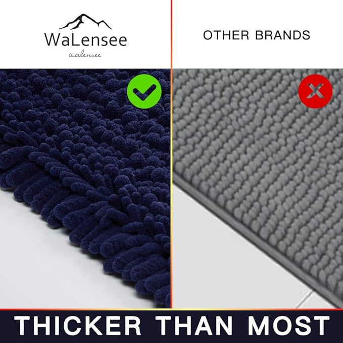 Walensee Bathroom Rug Non Slip Bath Mat (32x20 Inch Navy) Water Absorbent Super Soft Shaggy Chenille Machine Washable Dry Extra Thick Perfect Absorbant Best Large Plush Carpet for Shower Floor