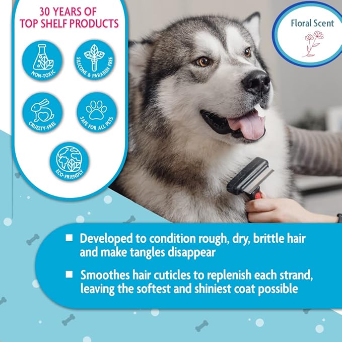 EQyss Premier Pet Conditioner - Moisturizes, Softens, & Conditions Dry Coat & Hair, Detangles & Adds Shine - for all Dogs, Cats, Puppies (128 oz)