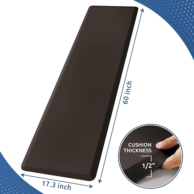 KitchenClouds Kitchen Mat Cushioned Anti Fatigue Kitchen Rug 17.3"x60" Waterproof Non Slip Kitchen Rugs and Mats Standing Desk Mat Comfort Floor Mats for Kitchen House Sink Office (Chocolate)