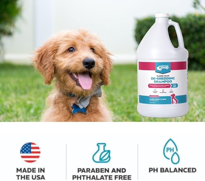 Groomer’s Goop Dander Relief De-Shedding Pet Shampoo – Deep Cleansing Formula Reduces Shedding & Dander in Dogs & Cats, Soothes Dry Skin, Moisturizes with Vegan Collagen - 1 Gallon Bottle