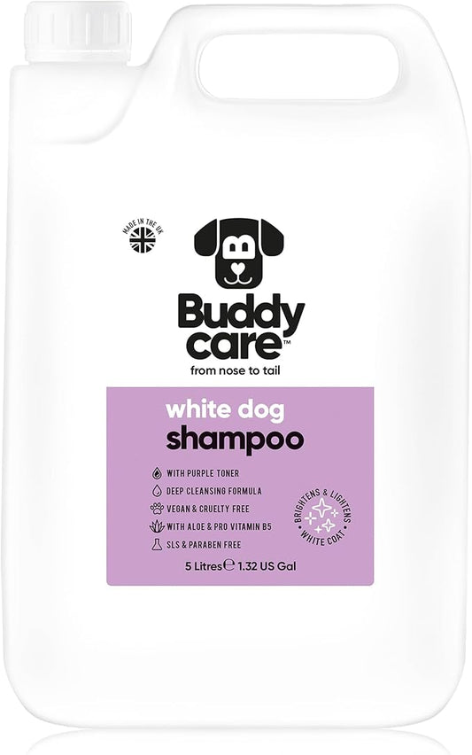 White Dog Shampoo by Buddycare | Brightening and Whitening Shampoo for Dogs | Deep Cleansing, Fresh Scented | with Aloe Vera and Pro Vitamin B5 (169.07oz)