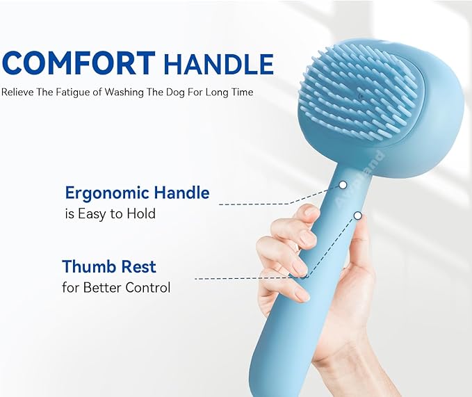 Dog & Cat Grooming Brush: Soft Shampoo Dispenser for Bathing, Deep Cleaning Supplies for Short and Long Hair Pets