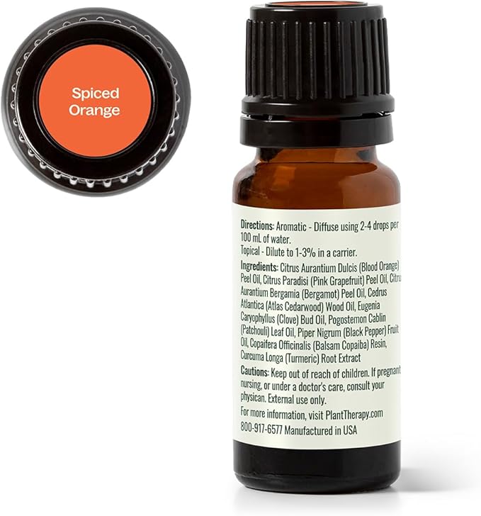 Plant Therapy Spiced Orange Holiday Essential Oil Blend 10 mL (1/3 oz) Bright Citrus Blended with Warming Spices, Inviting & Cheerful Aroma, Creates a Cozy Holiday Atmosphere