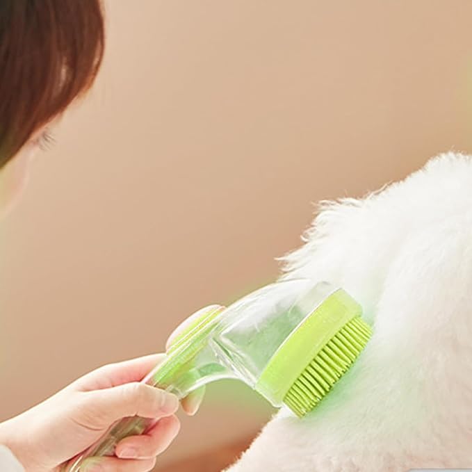 Pet Bath Brush, Pet Bath Brush with Soap Dispenser, Dog Scrubber for Bath, 2 in 1 Scrubber for Bath with Built-In Shampoo Dispenser, For Dogs, Cats & More (Red)