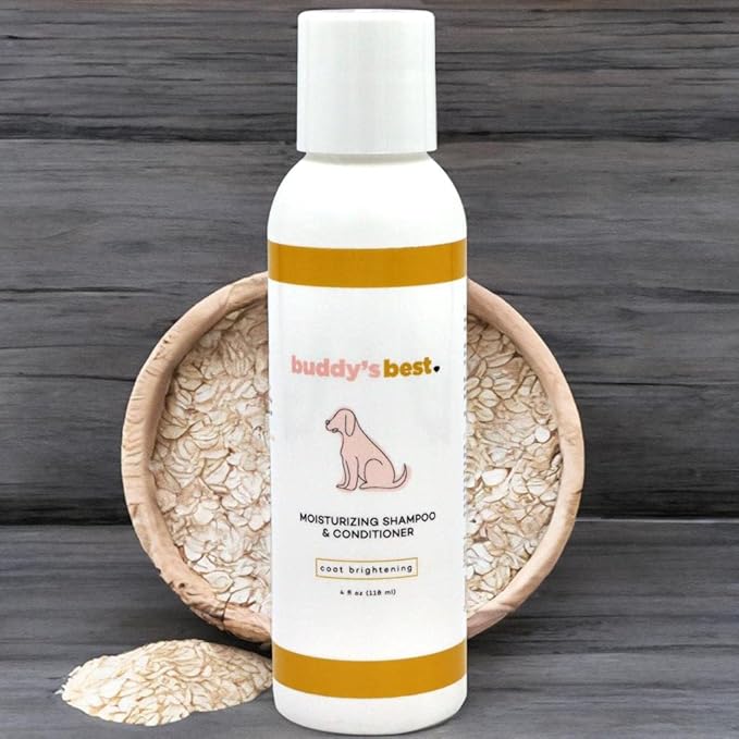 Buddy’s Best 4oz Travel-Size Dog Shampoo and Conditioner with Shea Butter, Oatmeal, Biotin, and Aloe Vera, Alcohol-Free Deep Moisturizer for Dry, Itchy Skin and Coats (Coat Brightening)