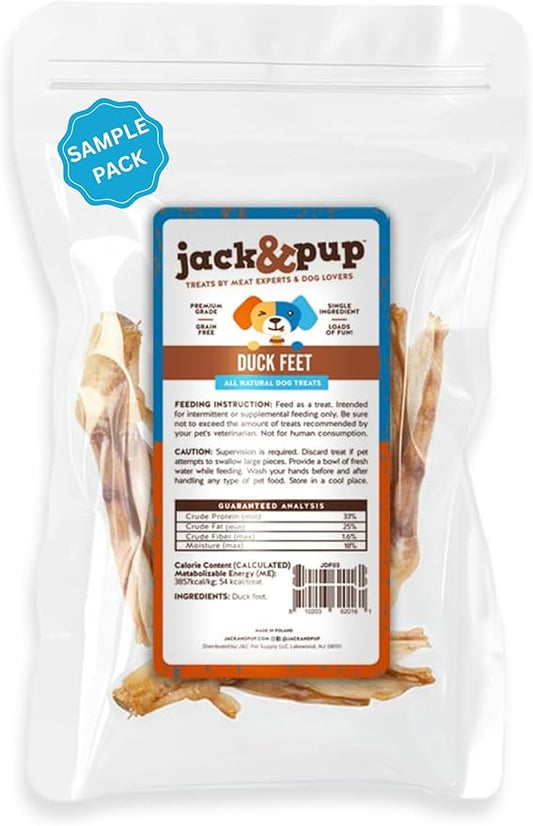 Jack&Pup Duck Feet for Dogs – All Natural Dog Chews, Single Ingredient Dehydrated Duck Feet Dog Treats – Great for Small & Medium Dogs (3 Count) Great Alternative to Chicken Feet