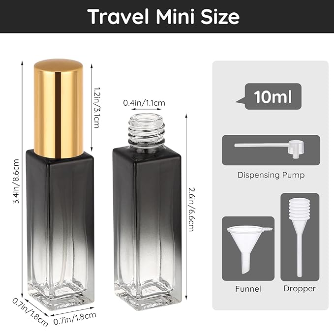 Segbeauty 0.34oz Mini Perfume Spray Bottles, 10Pack 10ml Glass Travel Perfume Atomizer Refillable, Small Empty Cologne Atomizer for Frangrance, Sample Cologne Bottles Sprayer with Refill Tool