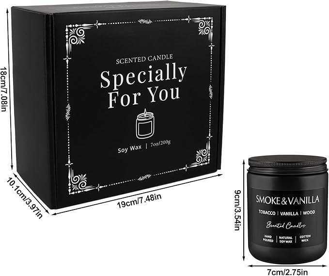 4Psc Scented Candles Set,7oz Gifts for Men Aromatherapy,Soy Candle of Smokeless - Leather & Smoke, Vanilla Oakmoss, Lavender - Relaxing Fragrance for Home, Office, Yoga(Black)