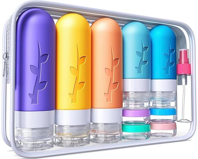 19pack Travel Bottles for Toiletries, TSA Approved Silicone Size Containers for toiletries, Refillable & Leakproof Travel shampoo and conditioner bottles